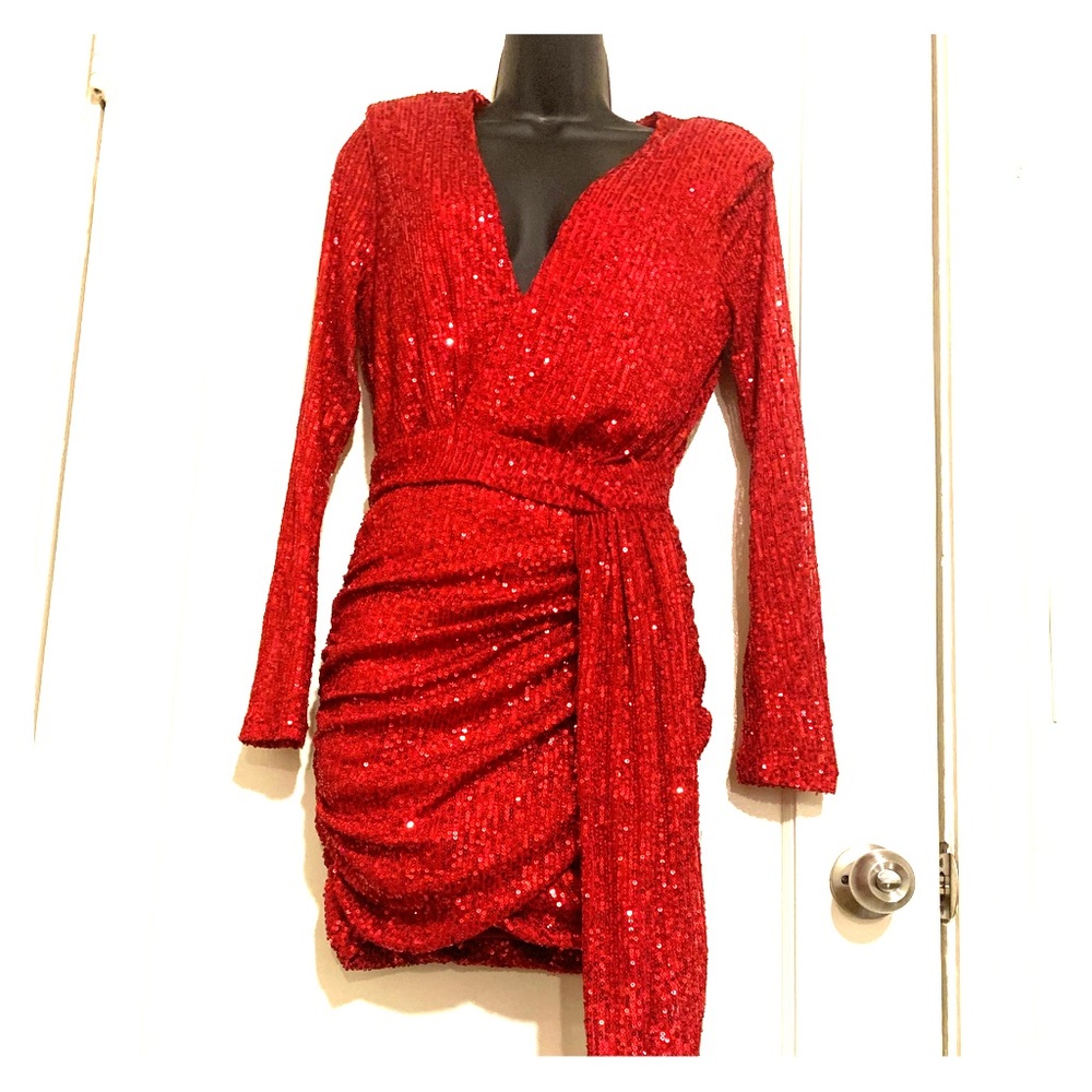 Red mini sequin dress size small